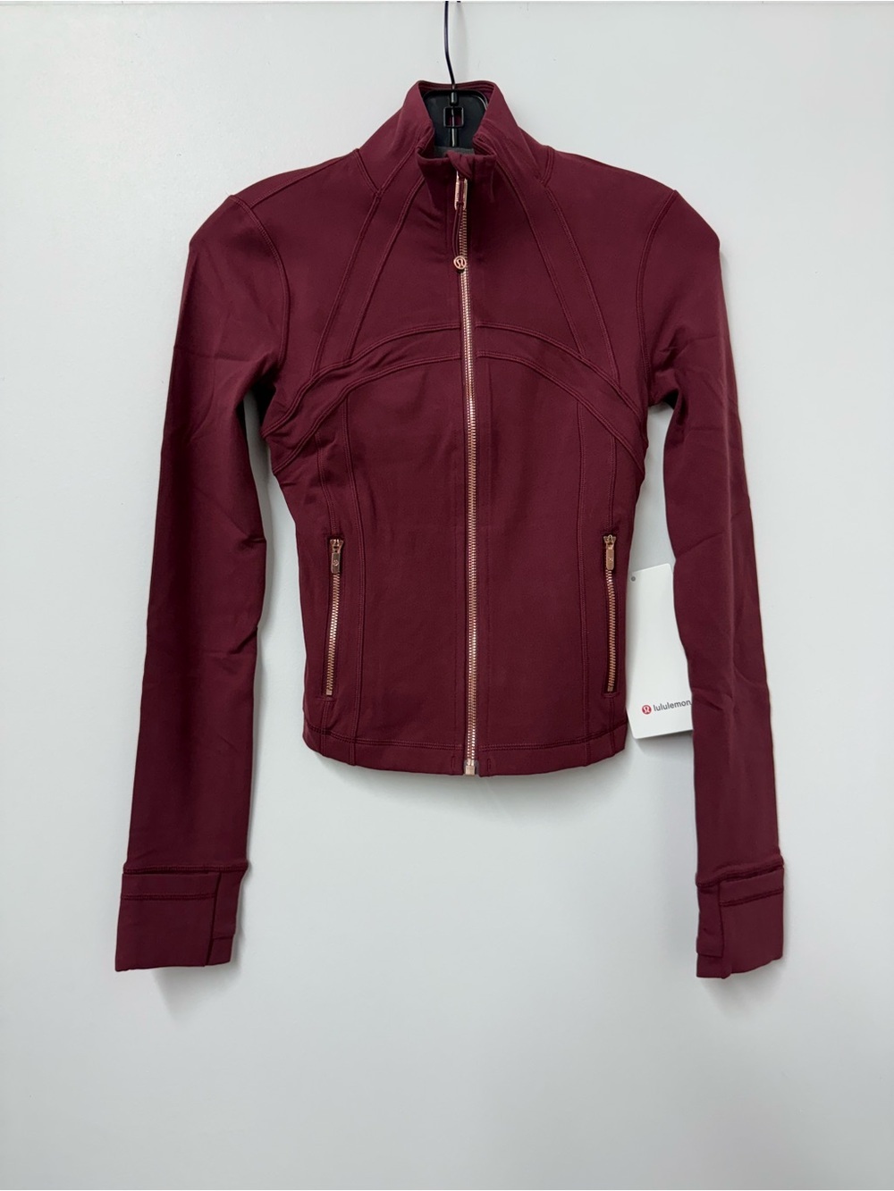 LuluLemon Define Cropped Jacket Nulu in Burgundy Bay/Rose Gold